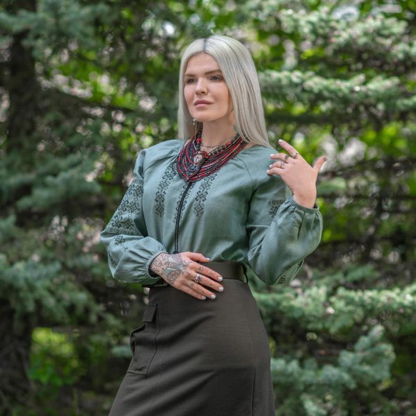 M-Tac вишиванка жіноча 100% льон сіро-зелена 80040007_42 фото